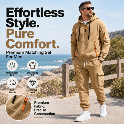 ✨ Men's Zip-Up Hoodie & Cargo Pants Set — Contrast Zippers & Soft Touch ✨