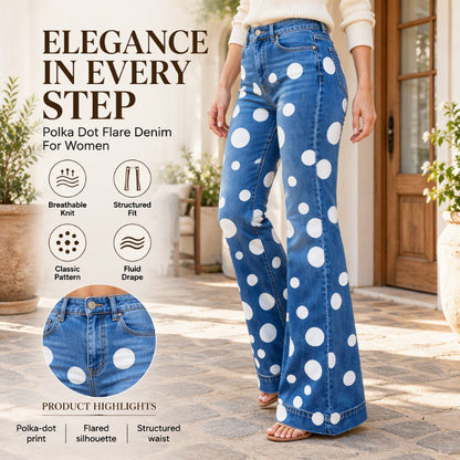 ✨ Women's Polka Dot Flare Jeans — Structured Waist & Fluid Drape ✨