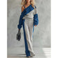 ✨ Women's Color-Block Off-Shoulder Set: Wide-Leg Pants & Side Stripe 🖤