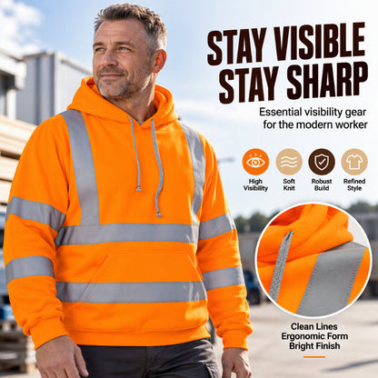 ✨ Men's Hi-Vis Reflective Pullover Hoodie: Warm & Durable Workwear 🦺