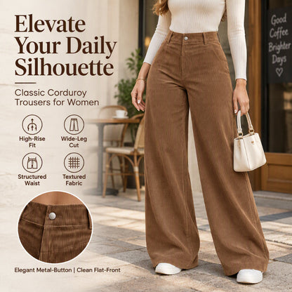 ✨ Women's Vintage Corduroy Wide-Leg Pants — Clean Flat-Front & Textured Fabric ✨